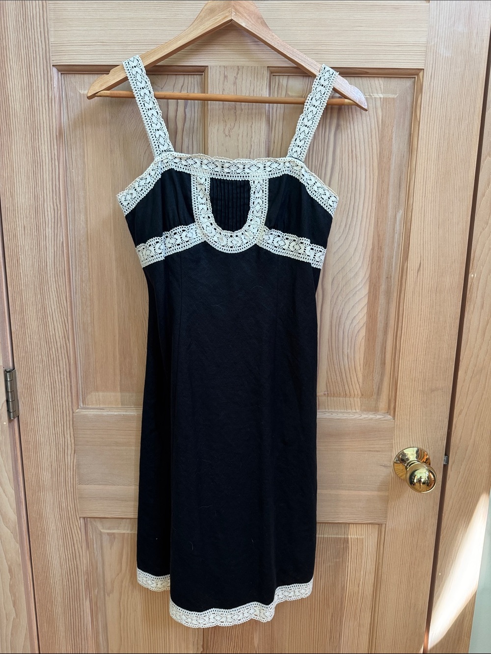 LOFT Black Midi Dress with Cream Lace Trim